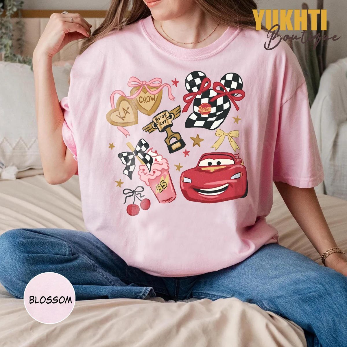 Disney Cars Family Shirt Lightning McQueen Birthday Tee Retro Piston Cup