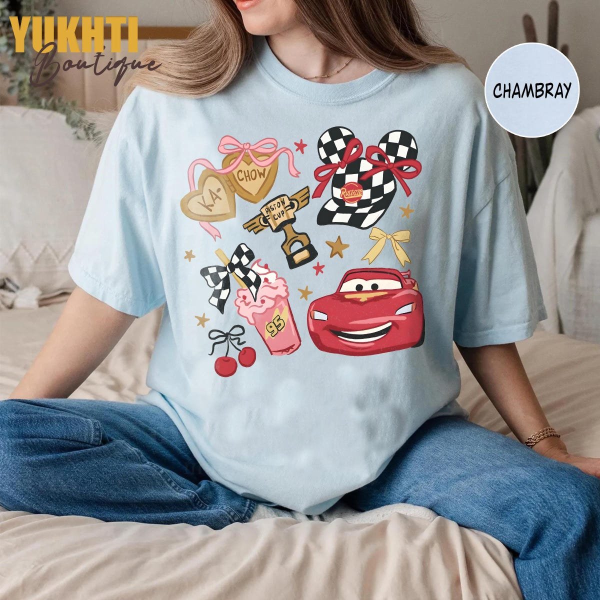 Disney Cars Family Shirt Lightning McQueen Birthday Tee Retro Piston Cup
