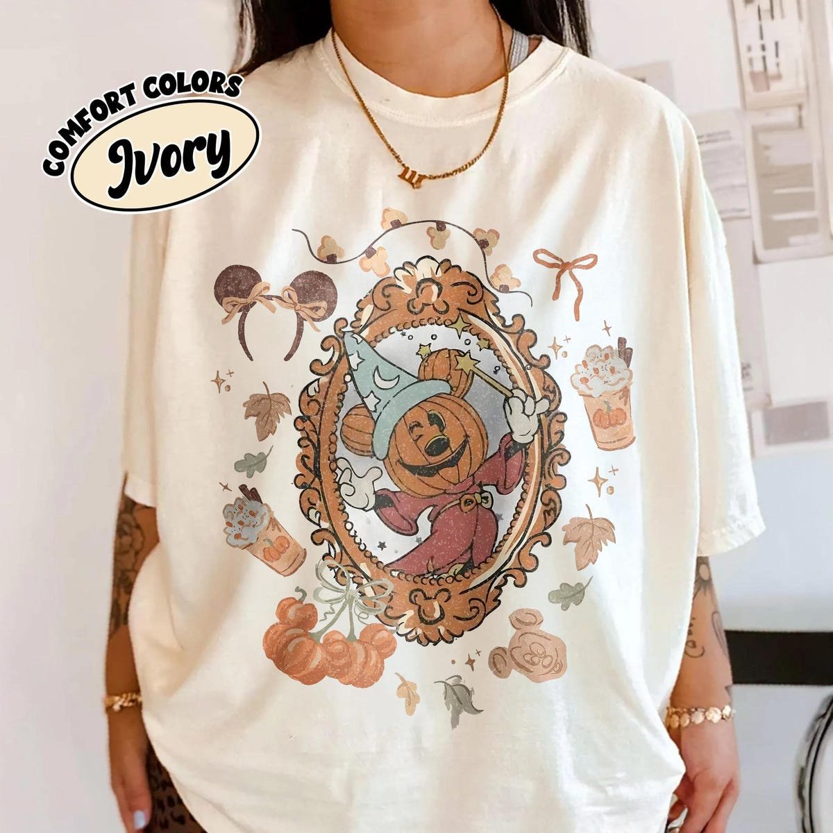 Disney Fantasia Halloween Shirt Mickey Wizard Pumpkin Tee Vintage 2025
