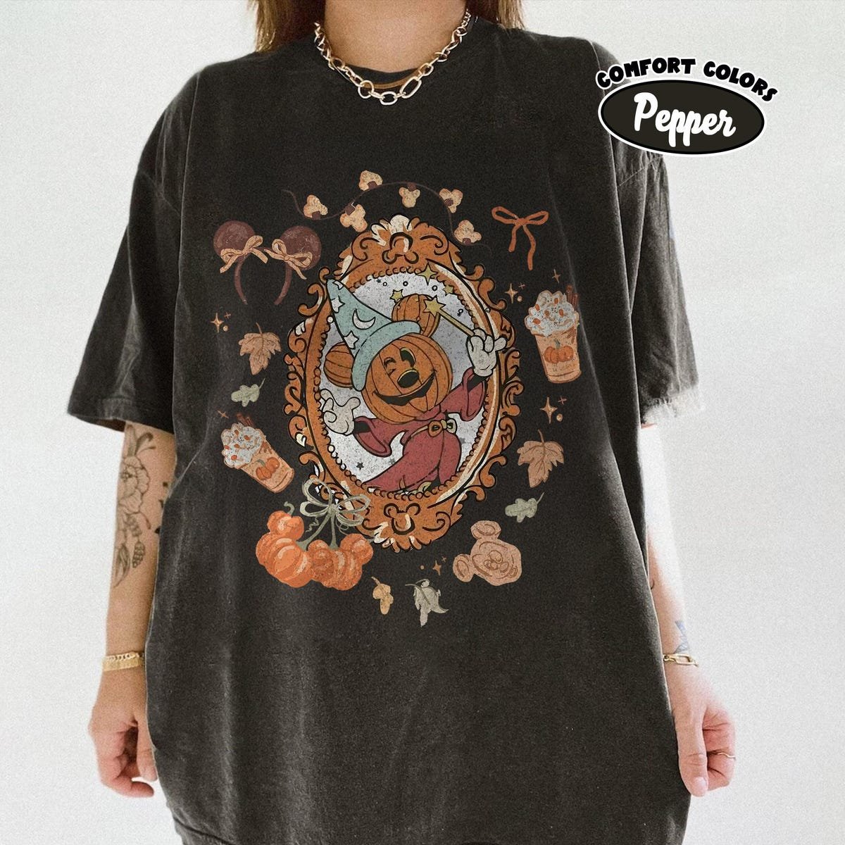 Disney Fantasia Halloween Shirt Mickey Wizard Pumpkin Tee Vintage 2025