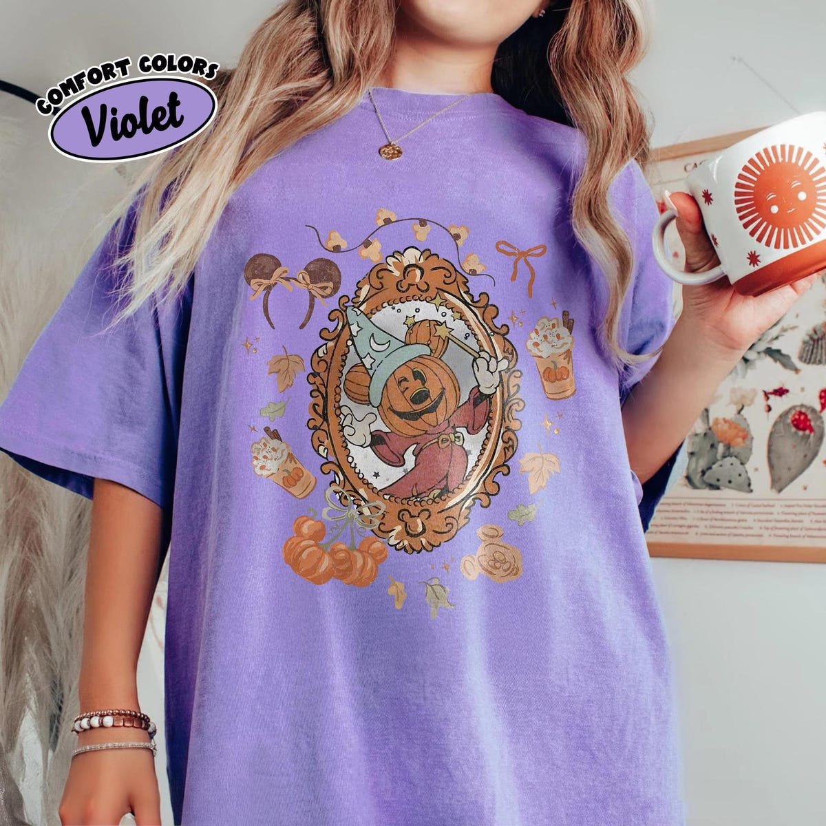 Disney Fantasia Halloween Shirt Mickey Wizard Pumpkin Tee Vintage 2025