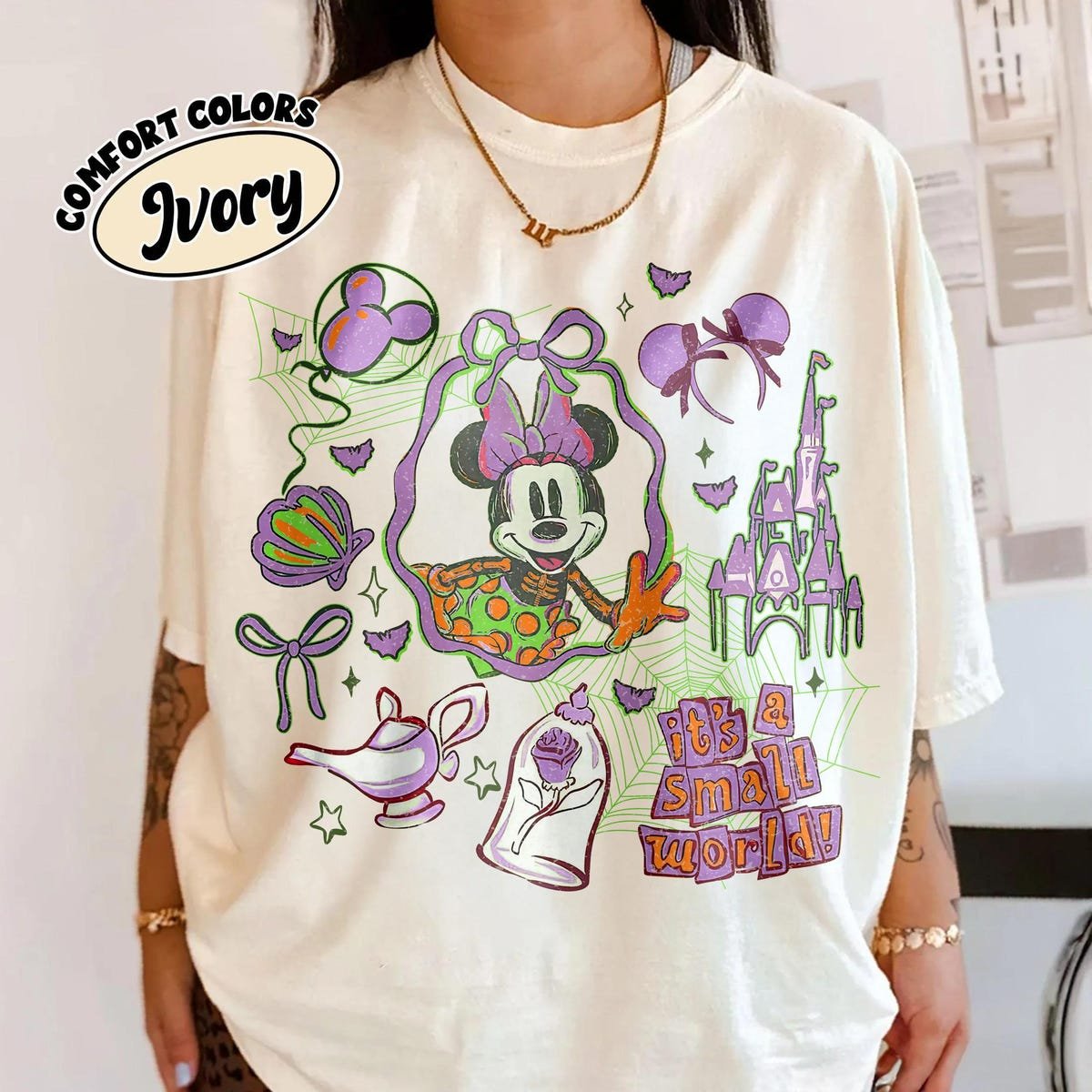 Disney Halloween Minnie Mouse Skeleton Shirt Watercolor 2025