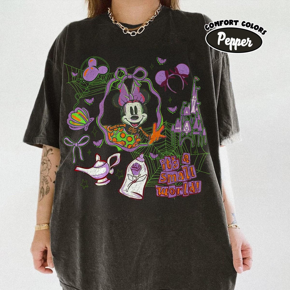 Disney Halloween Minnie Mouse Skeleton Shirt Watercolor 2025