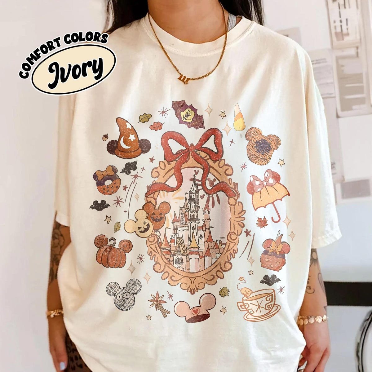 Disney Halloween Shirt Mickey Pumpkin Spooky Castle Fall Tee