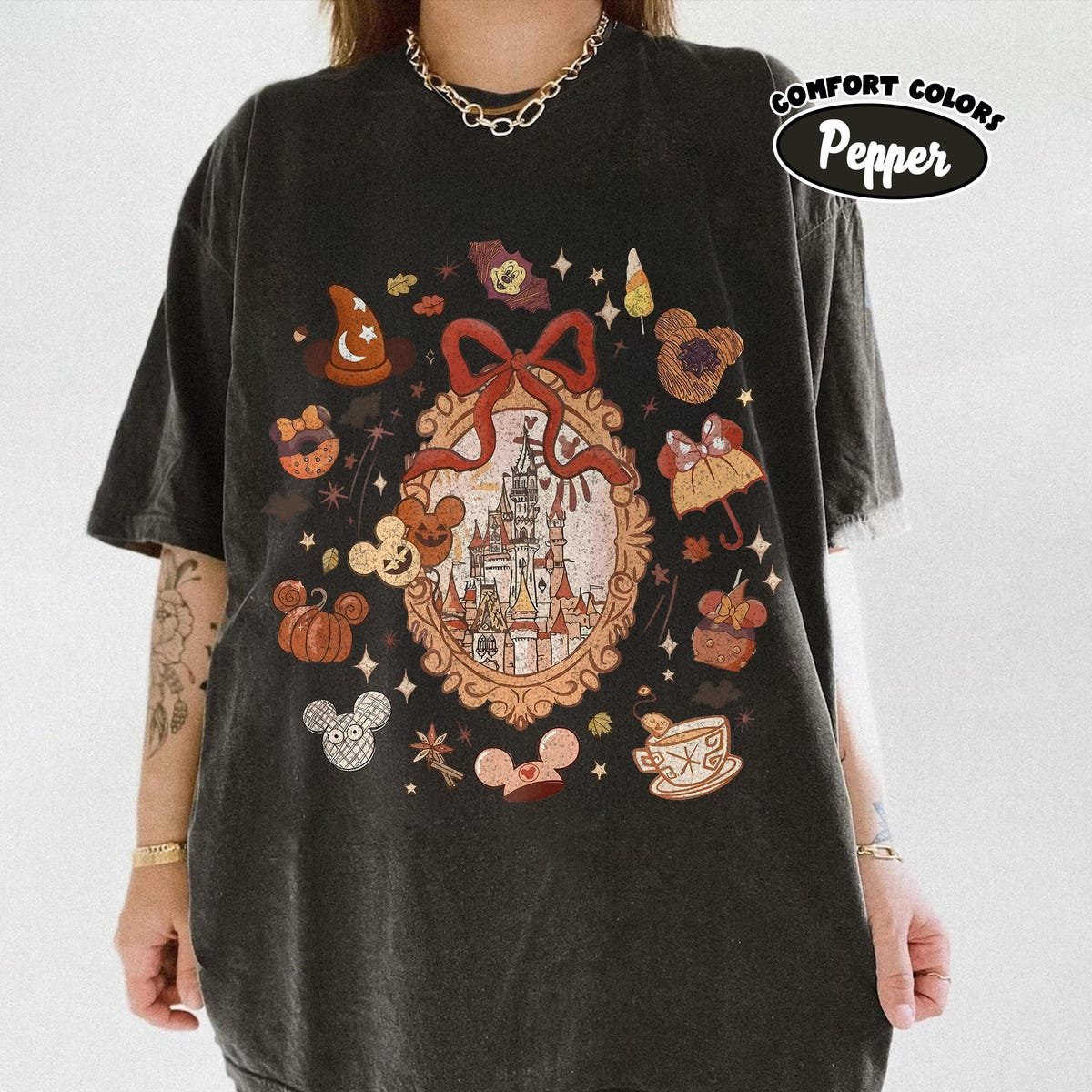Disney Halloween Shirt Mickey Pumpkin Spooky Castle Fall Tee