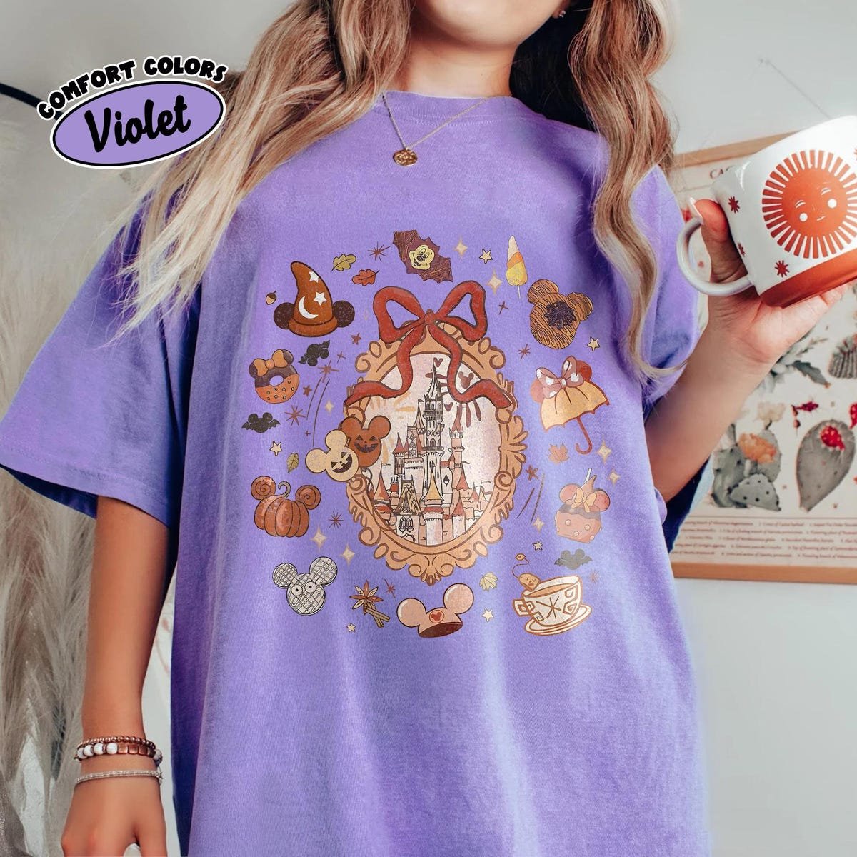 Disney Halloween Shirt Mickey Pumpkin Spooky Castle Fall Tee