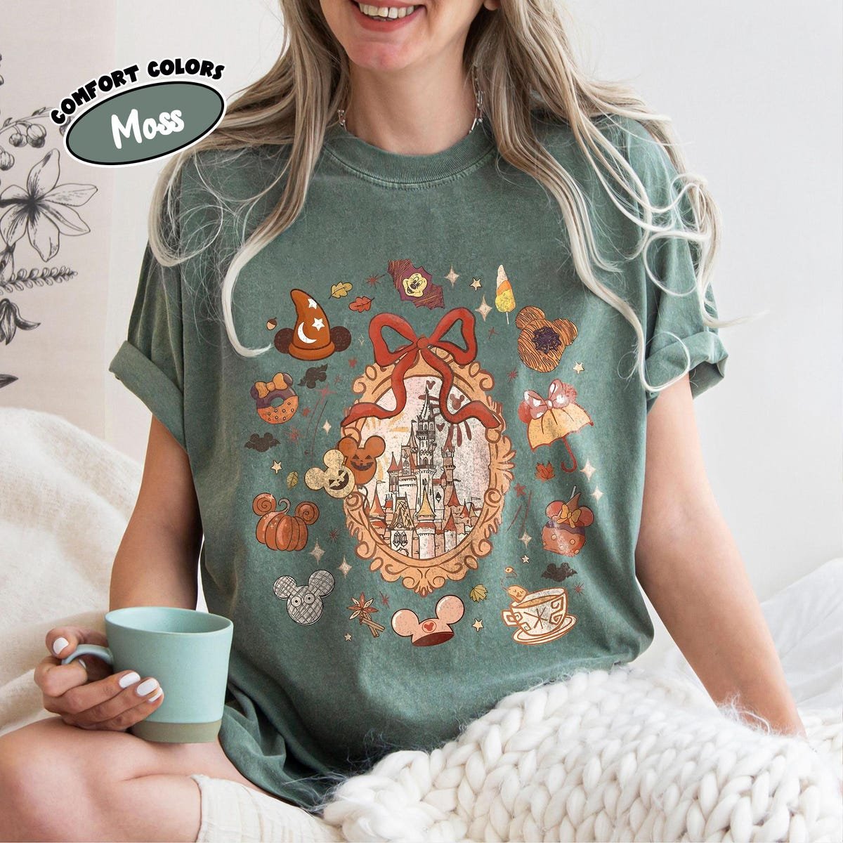 Disney Halloween Shirt Mickey Pumpkin Spooky Castle Fall Tee