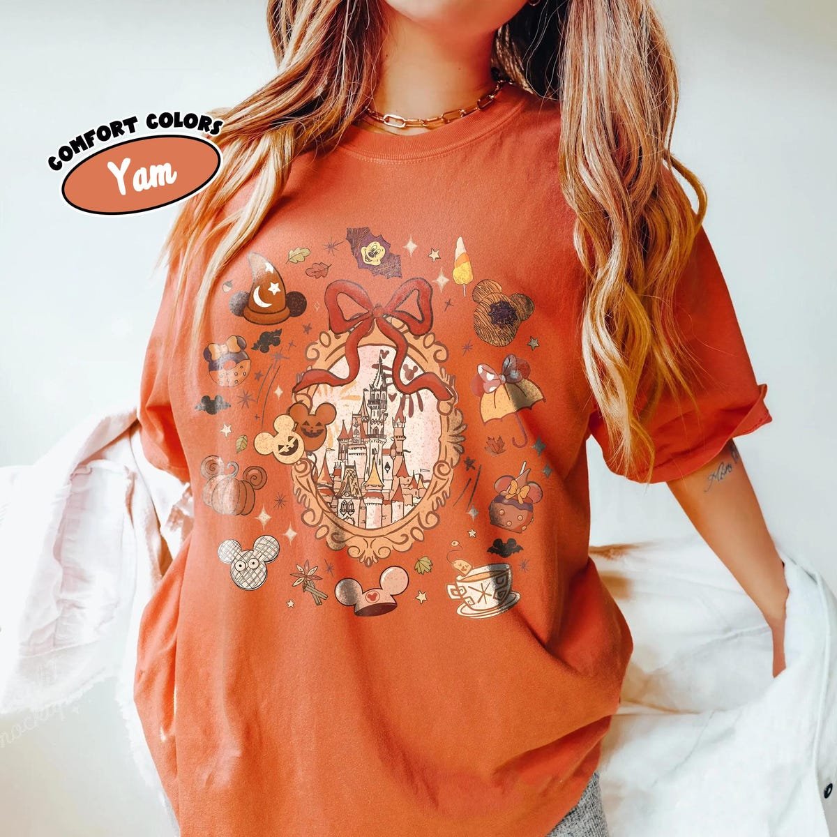 Disney Halloween Shirt Mickey Pumpkin Spooky Castle Fall Tee