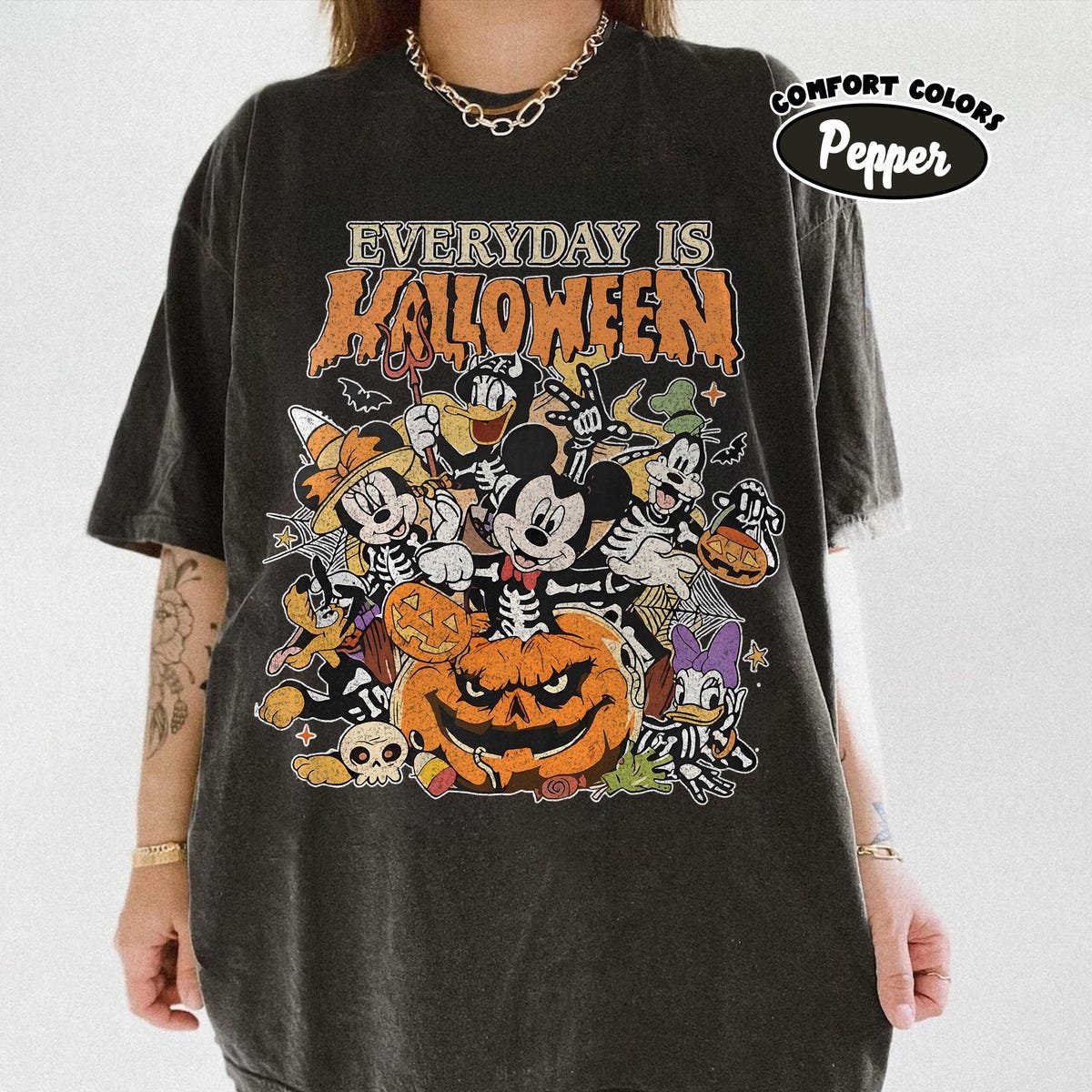 Disney Halloween Shirt Mickey and Friends Skeleton Tee Spooky Comfort Colors