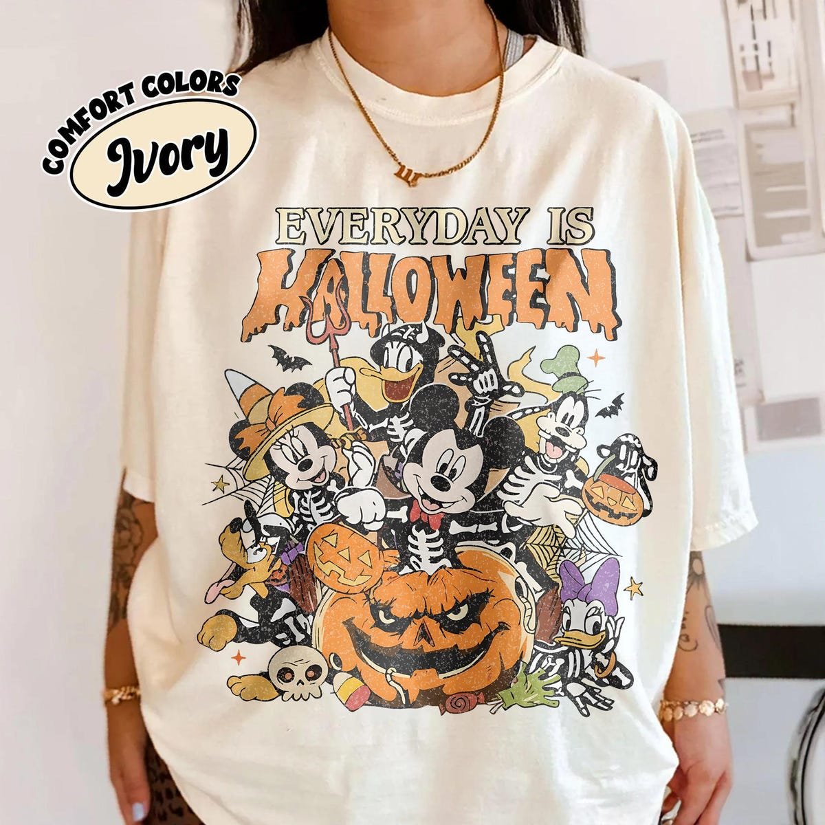 Disney Halloween Shirt Mickey and Friends Skeleton Tee Spooky Comfort Colors