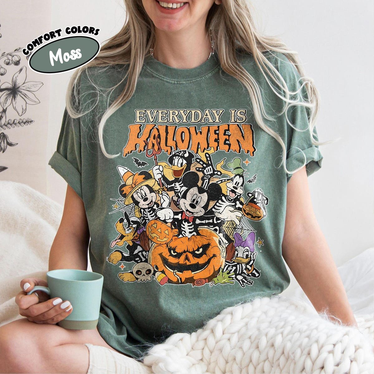 Disney Halloween Shirt Mickey and Friends Skeleton Tee Spooky Comfort Colors