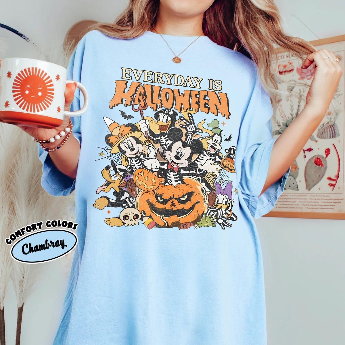 Disney Halloween Shirt Mickey and Friends Skeleton Tee Spooky Comfort Colors