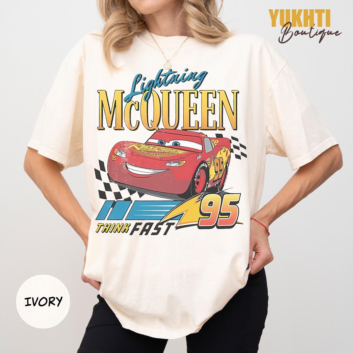 Disney Pixar Cars Shirt Lightning McQueen Vintage Race Tee Birthday Gift