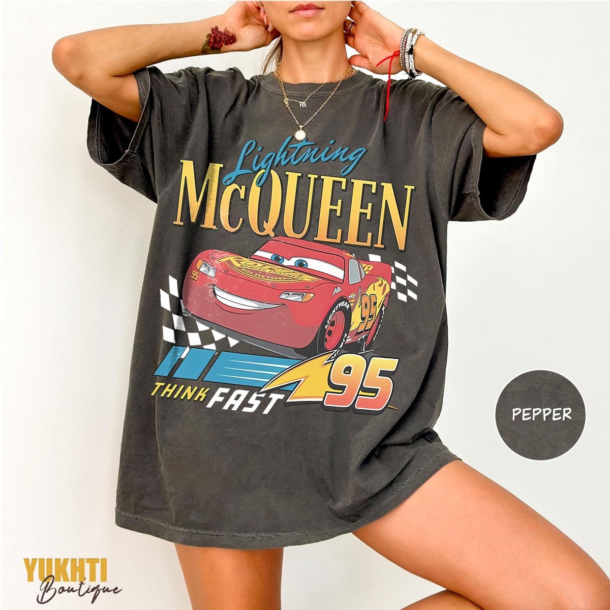 Disney Pixar Cars Shirt Lightning McQueen Vintage Race Tee Birthday Gift