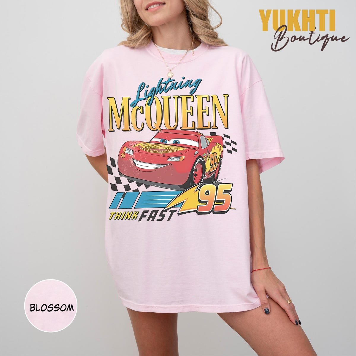 Disney Pixar Cars Shirt Lightning McQueen Vintage Race Tee Birthday Gift