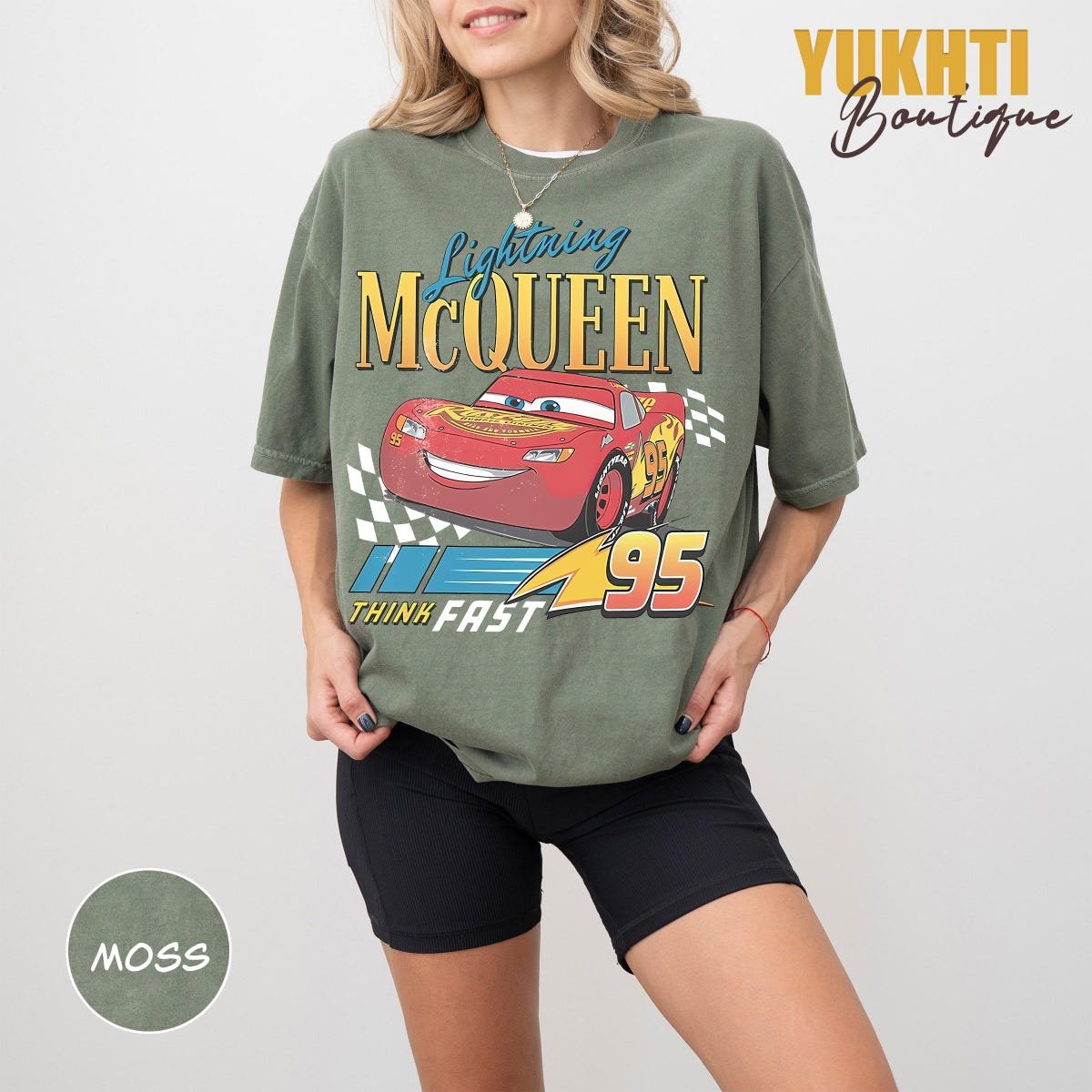 Disney Pixar Cars Shirt Lightning McQueen Vintage Race Tee Birthday Gift