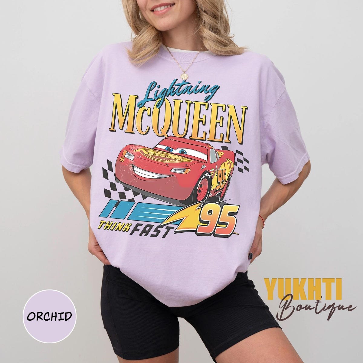 Disney Pixar Cars Shirt Lightning McQueen Vintage Race Tee Birthday Gift