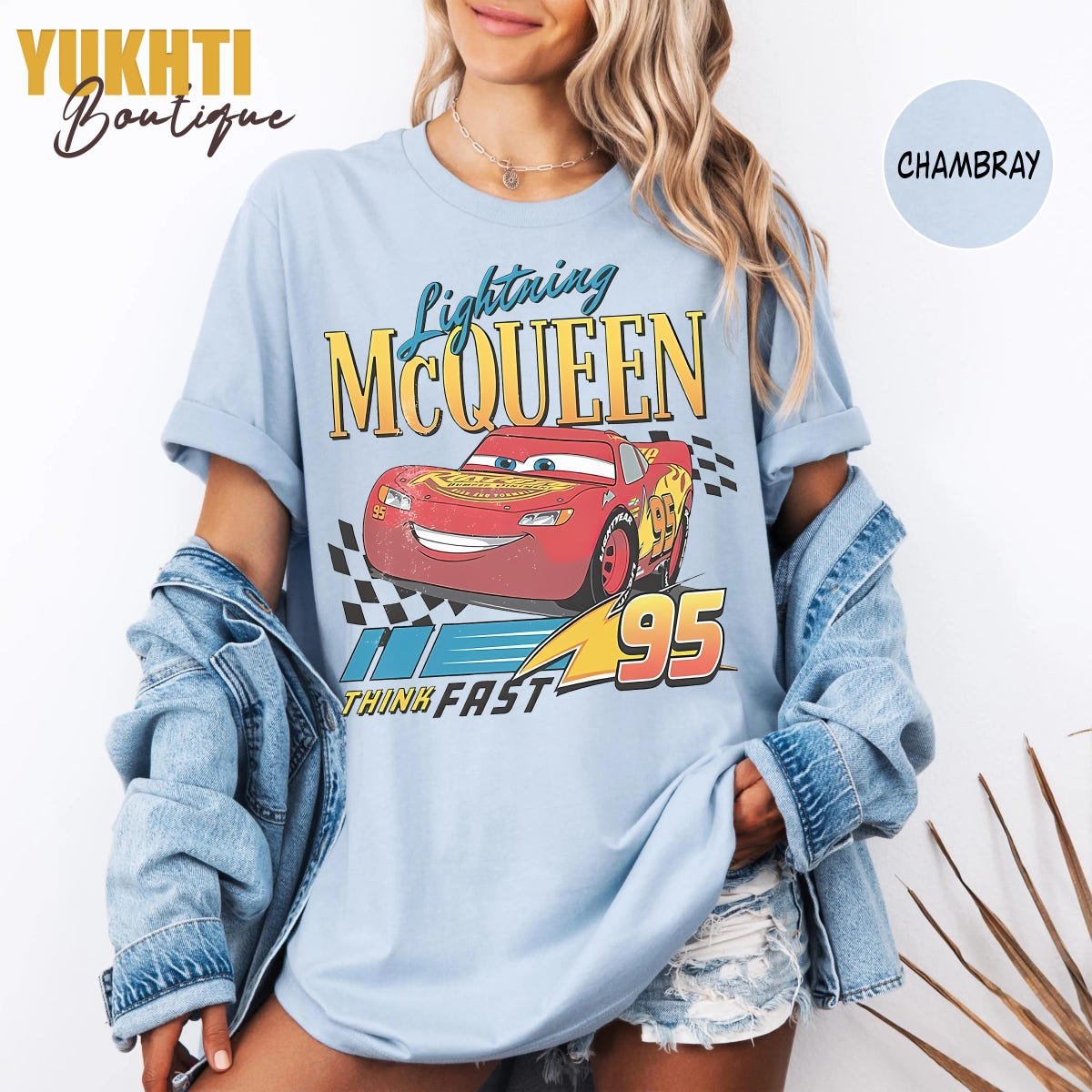 Disney Pixar Cars Shirt Lightning McQueen Vintage Race Tee Birthday Gift