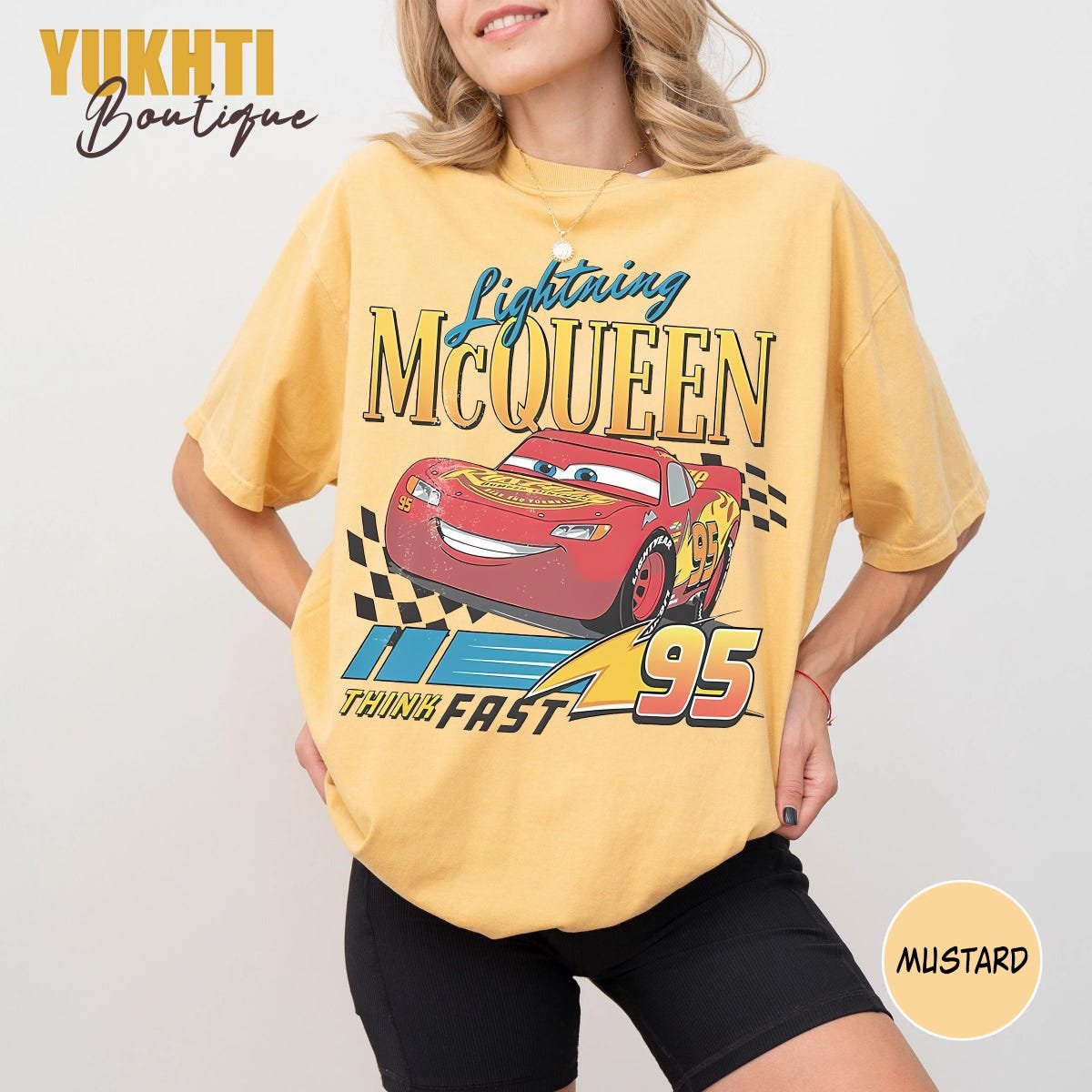 Disney Pixar Cars Shirt Lightning McQueen Vintage Race Tee Birthday Gift