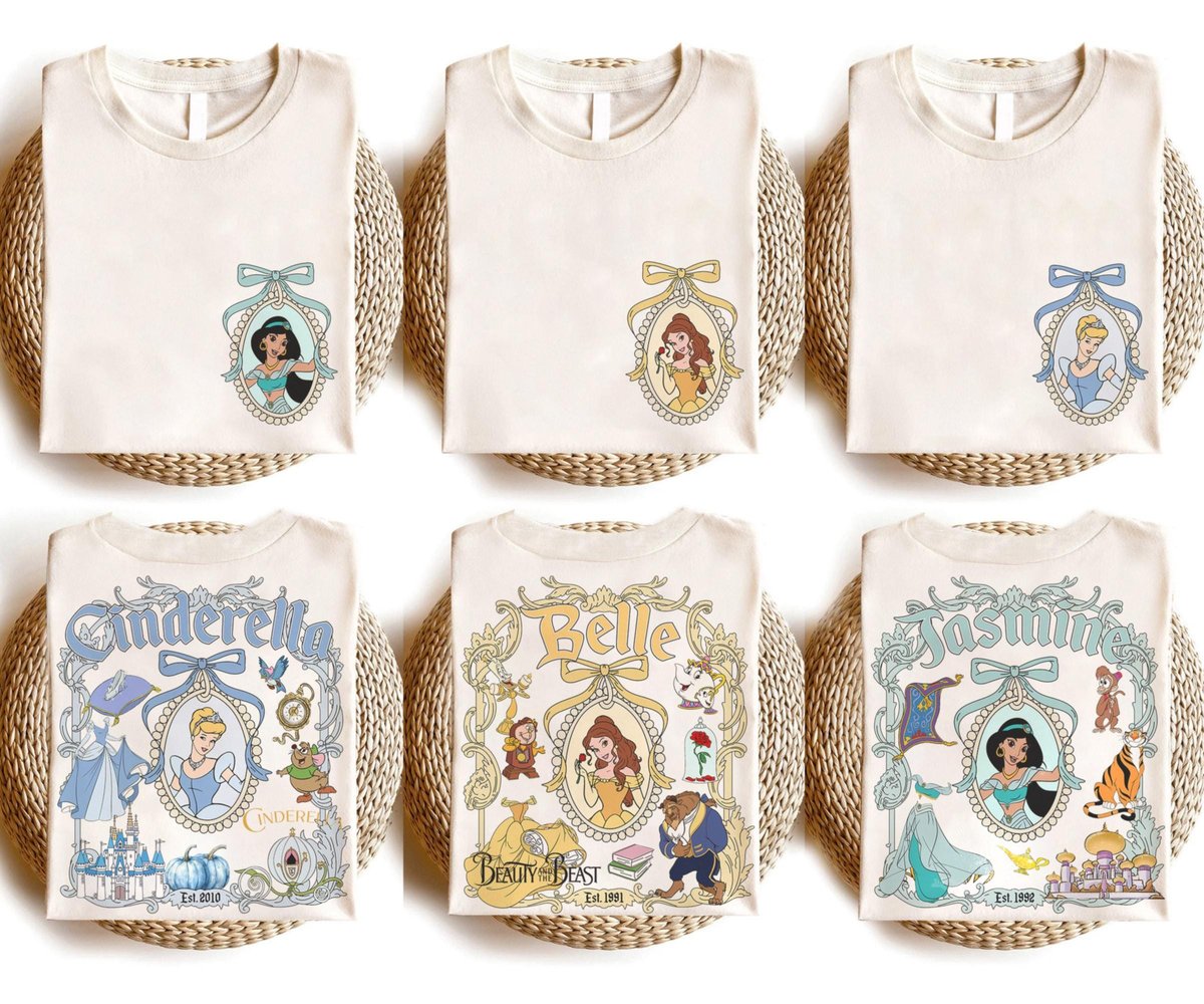 Disney Princess Characters Shirt Cinderella Snow White Ariel Rapunzel Tee