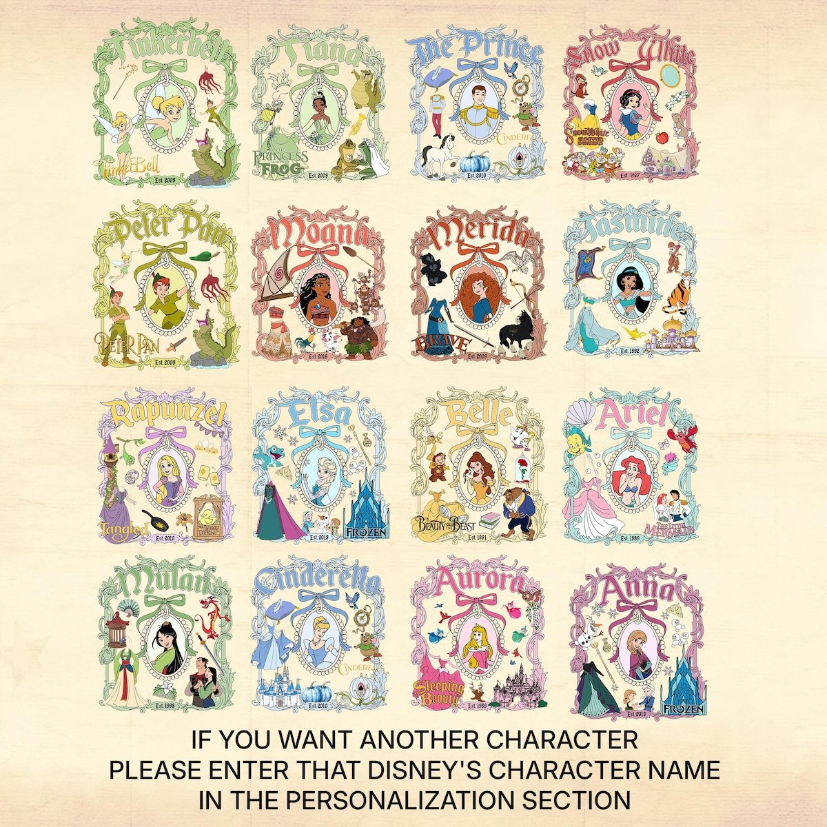 Disney Princess Characters Shirt Cinderella Snow White Ariel Rapunzel Tee