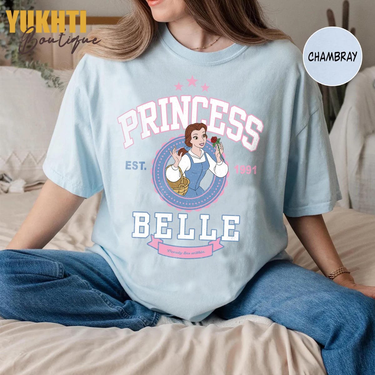 Disney Princess Comfort Colors Shirt Tiana Ariel Belle Rapunzel Tee