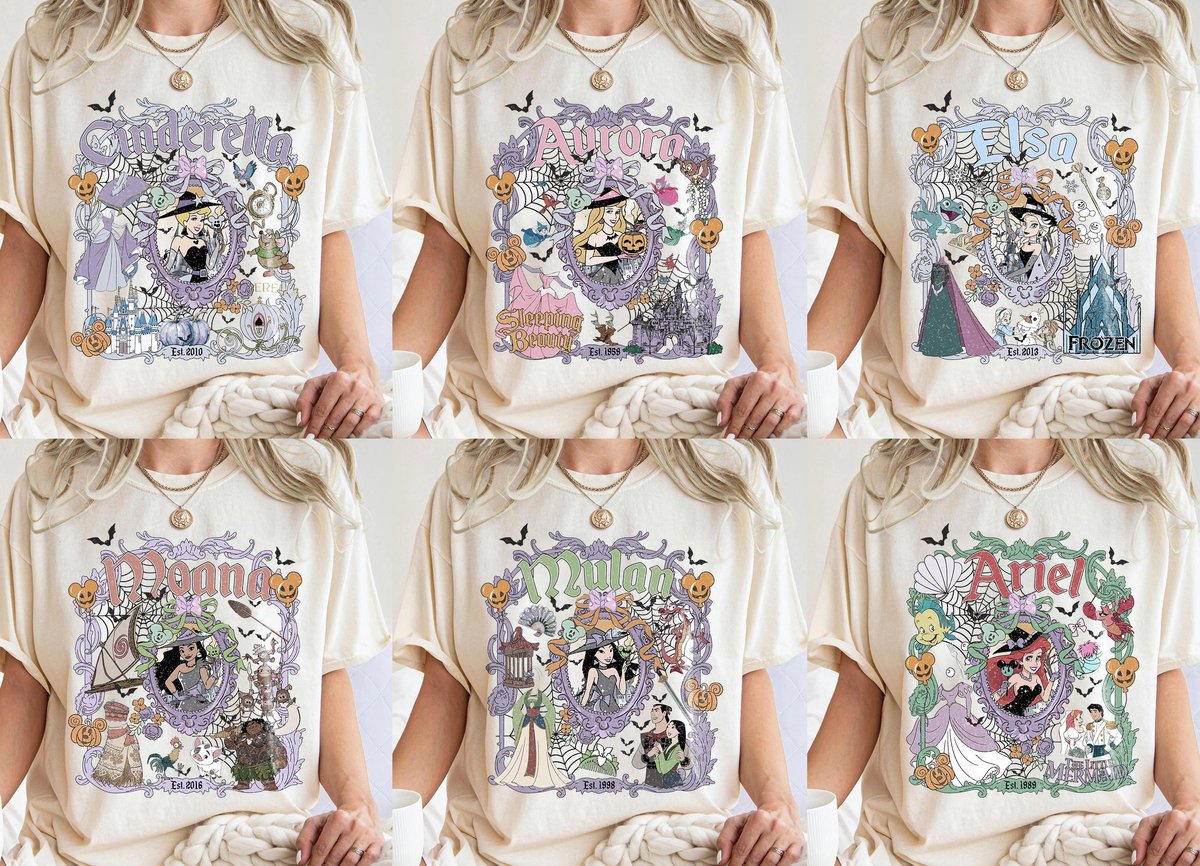 Disney Princess Halloween Shirt Bows Cinderella Snow White Ariel Rapunzel