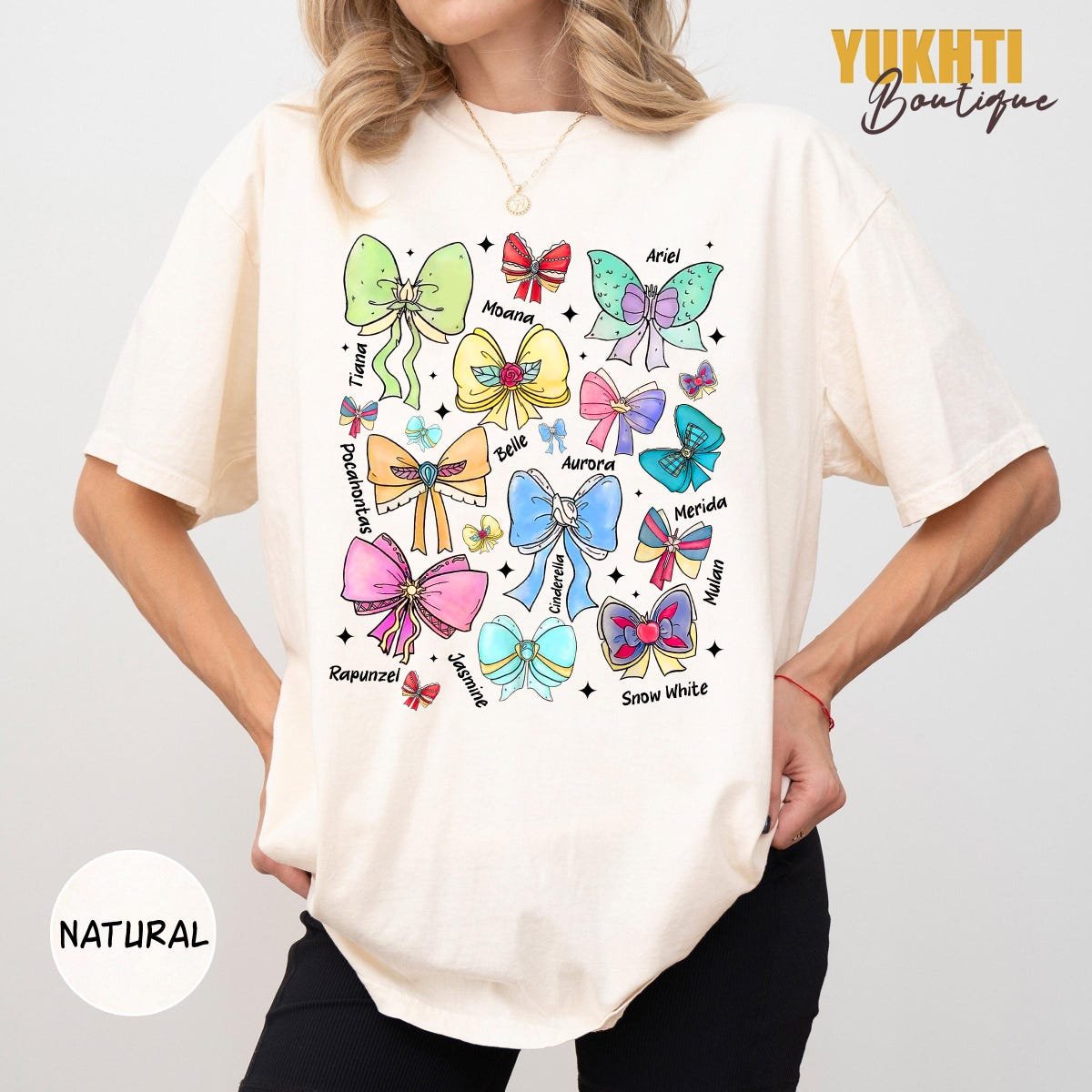 Disney Princess Shirt Retro Watercolor Coquette Bows Aurora Ariel Belle