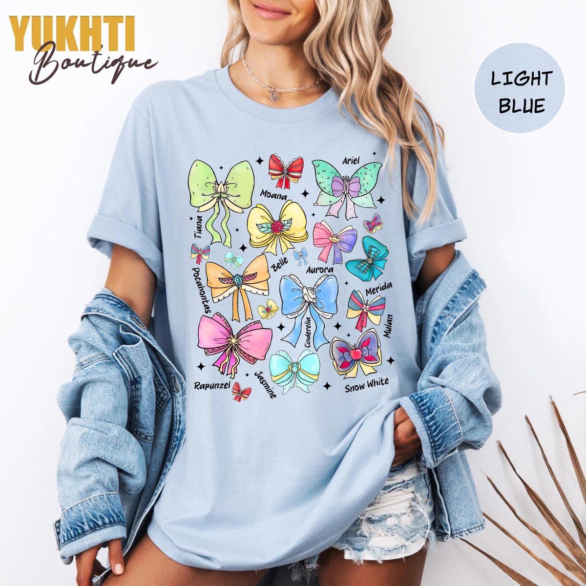 Disney Princess Shirt Retro Watercolor Coquette Bows Aurora Ariel Belle