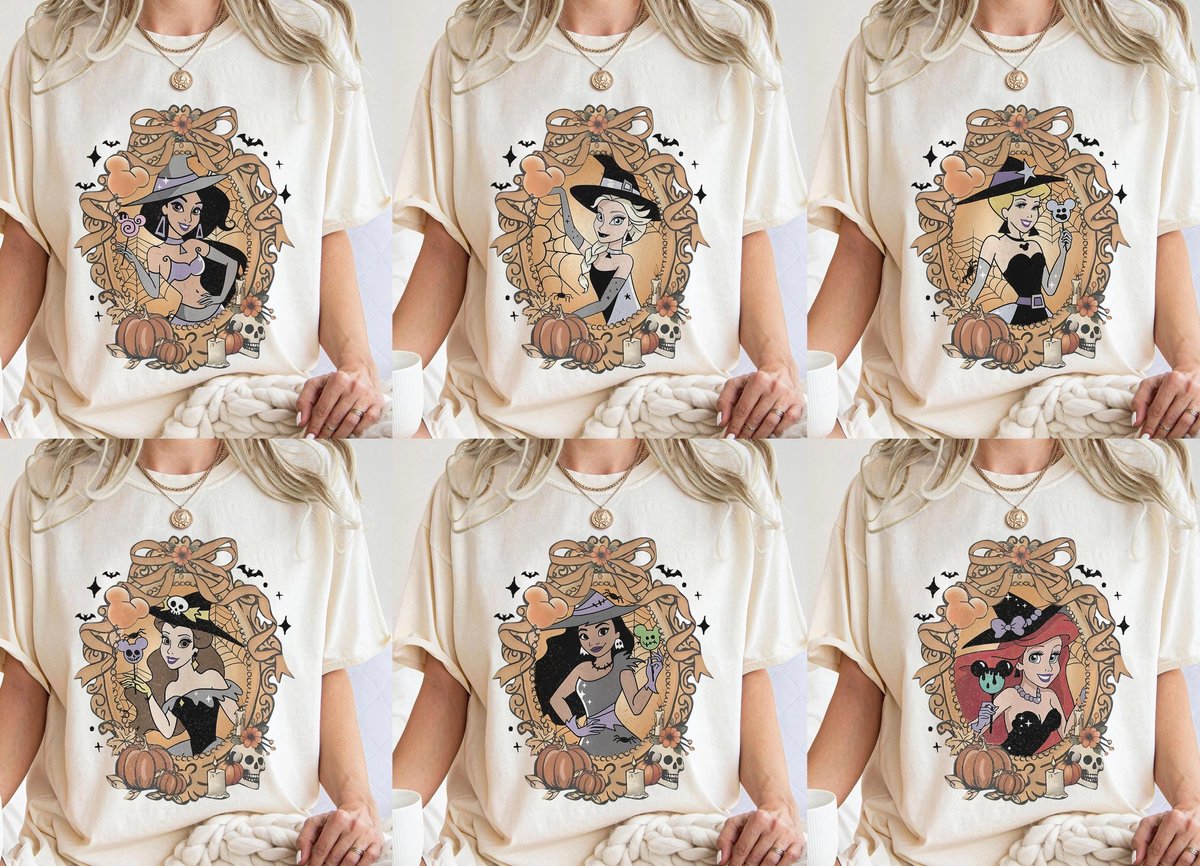 Halloween Princess Character Shirts Disney Tee Cinderella Snow White Rapunzel