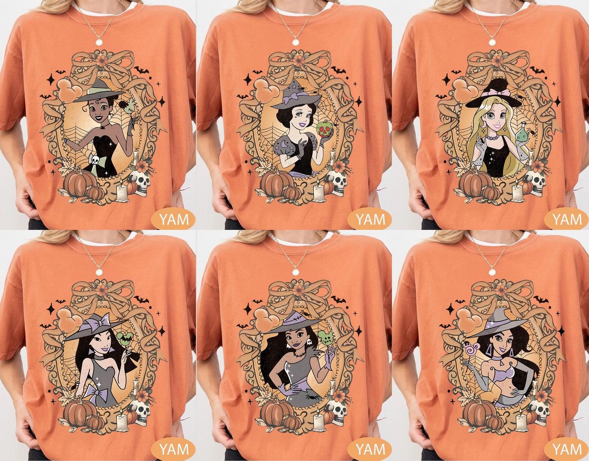 Halloween Princess Character Shirts Disney Tee Cinderella Snow White Rapunzel