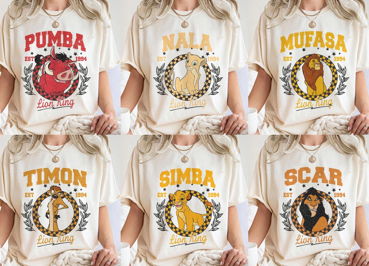 Lion King Character Shirts Vintage 90s Disney Tee Simba Nala Mufasa