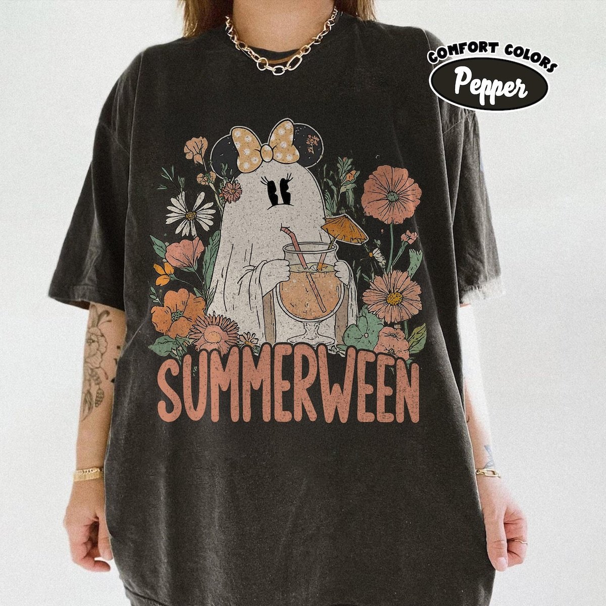 Minnie Ghost Halloween Shirt Disney Style Floral Design