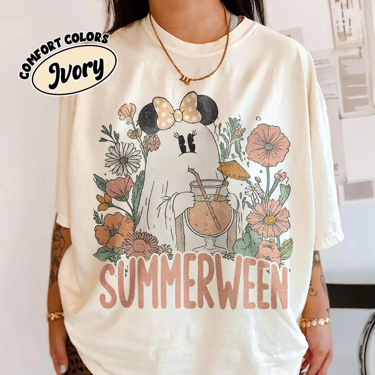 Minnie Ghost Halloween Shirt Disney Style Floral Design