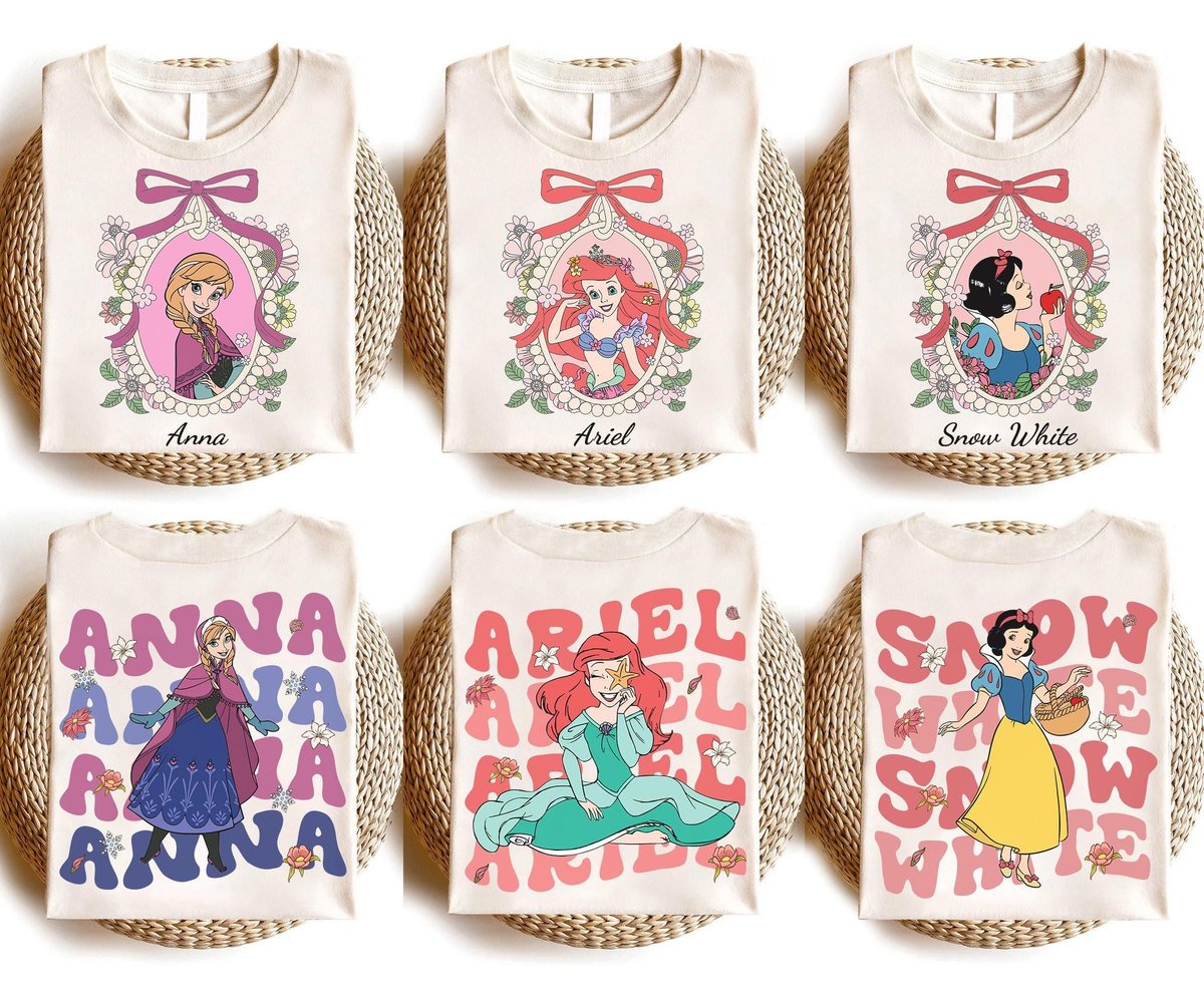 Retro Disney Princess Shirts Cinderella Ariel Rapunzel Tee