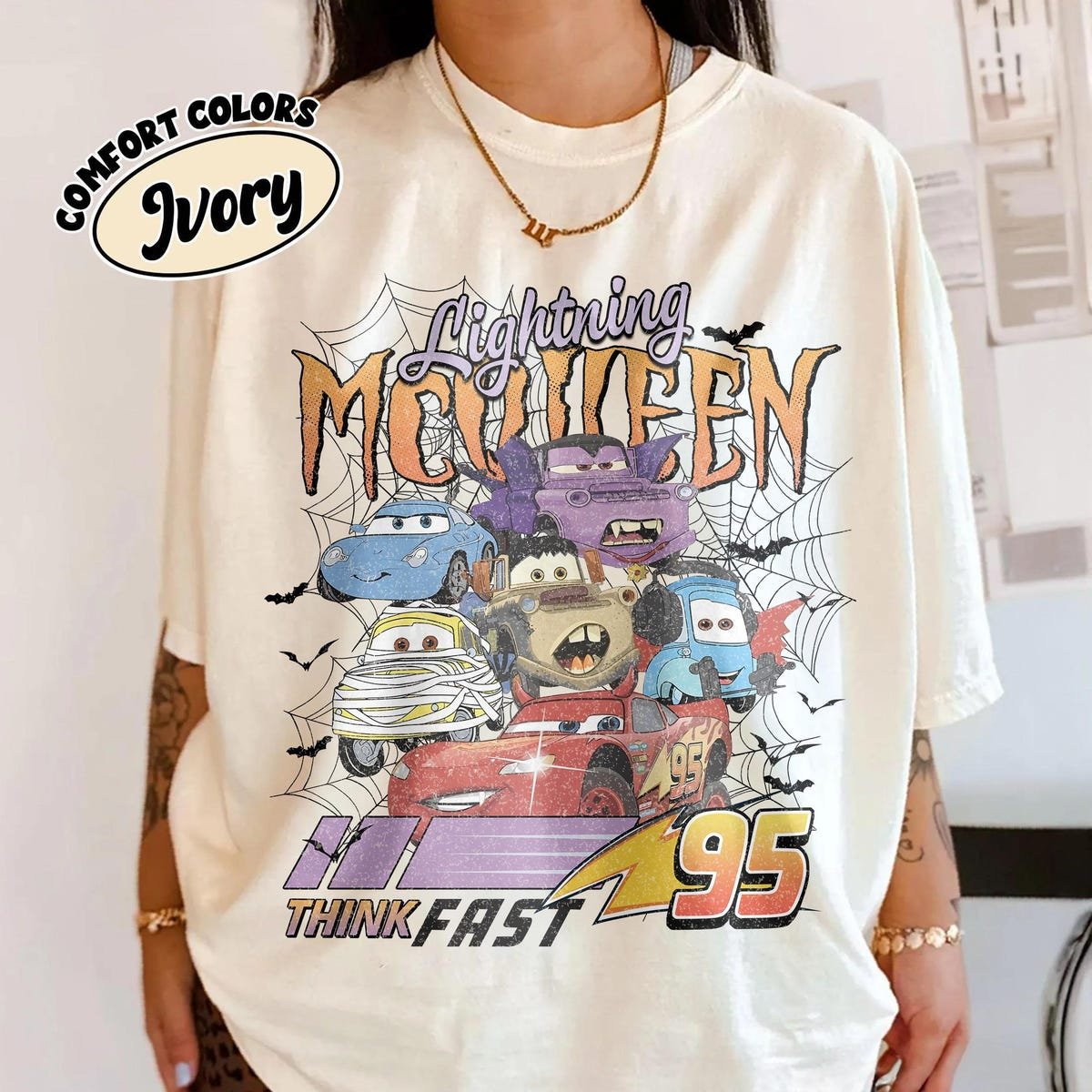 Retro Halloween Car Tee Disney Lightning McQueen Shirt