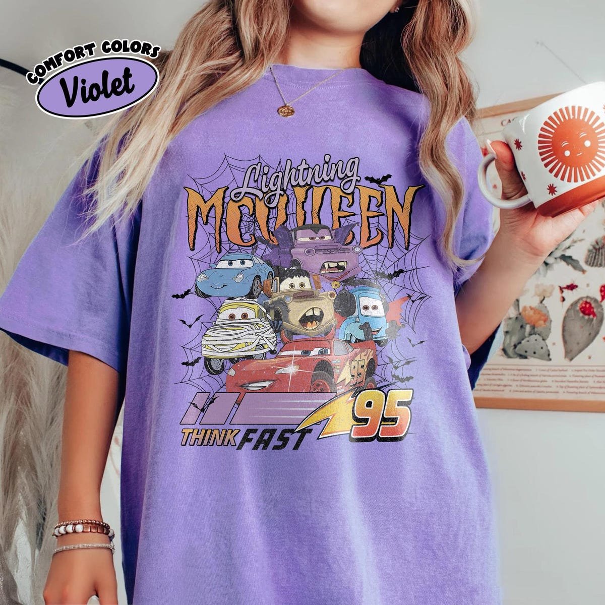 Retro Halloween Car Tee Disney Lightning McQueen Shirt