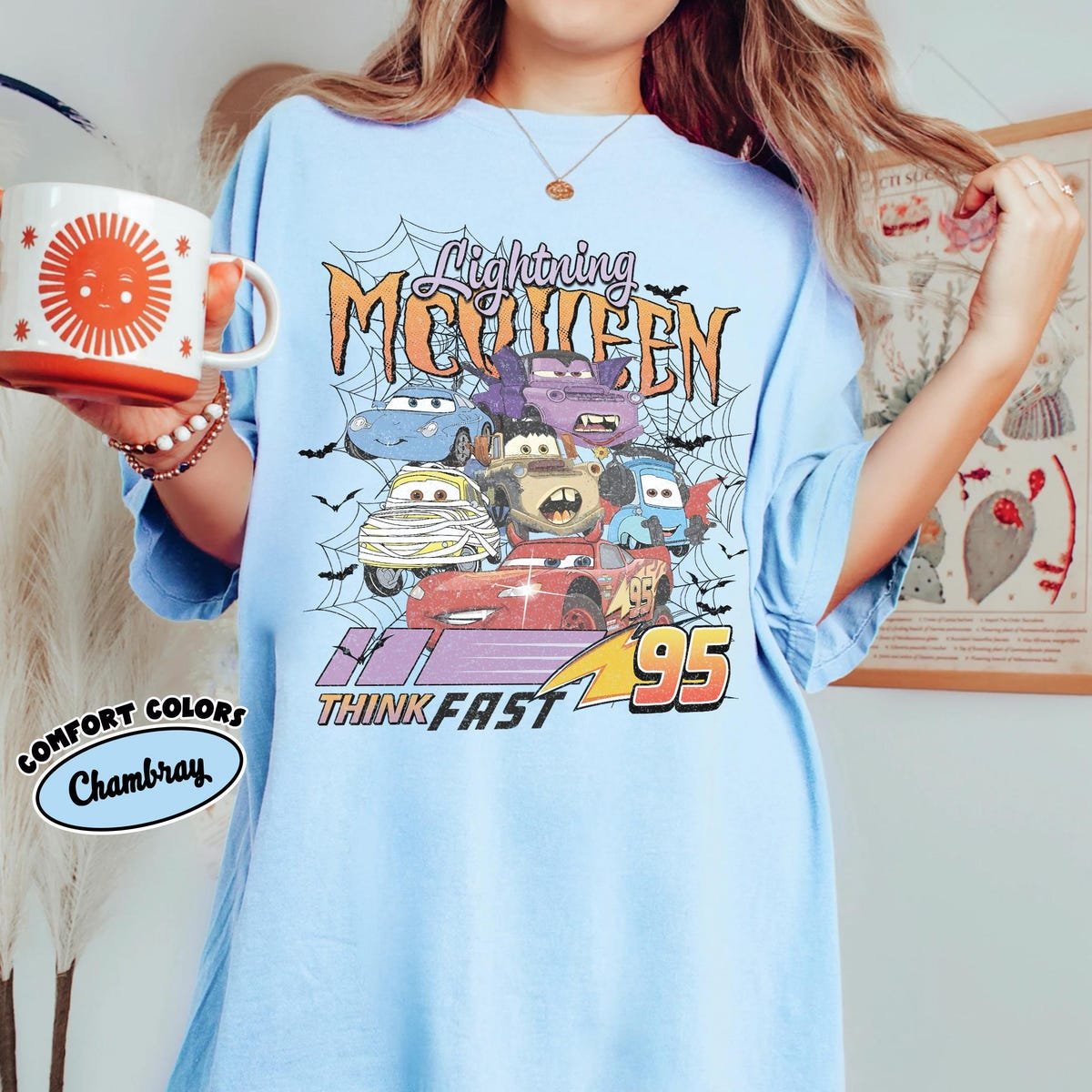 Retro Halloween Car Tee Disney Lightning McQueen Shirt