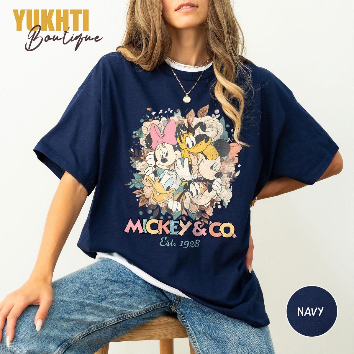Retro Mickey Floral Shirt Disney Magic Kingdom Tee