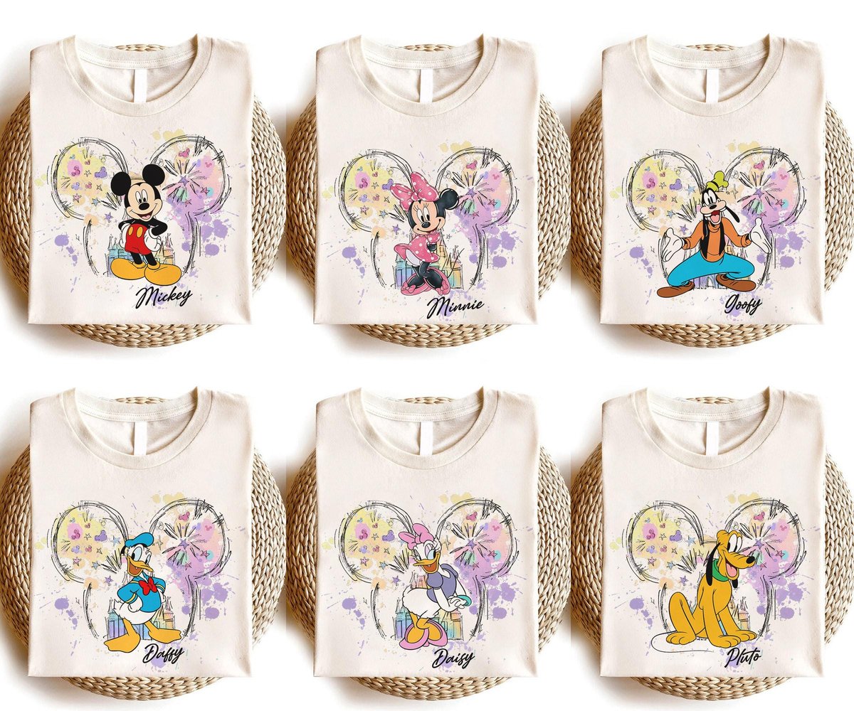 Retro Mickey Friends Watercolor Shirt Disney Trip 2025 Family Tee