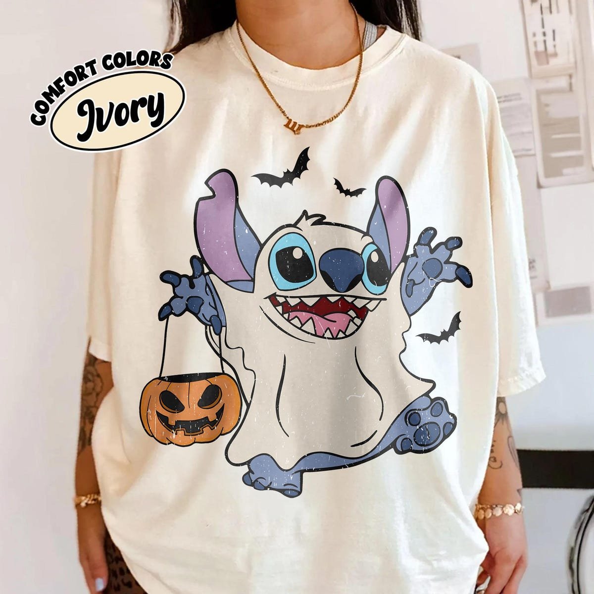 Stitch Halloween Shirt Retro Disney Comfort Colors Ghost Pumpkins Tee