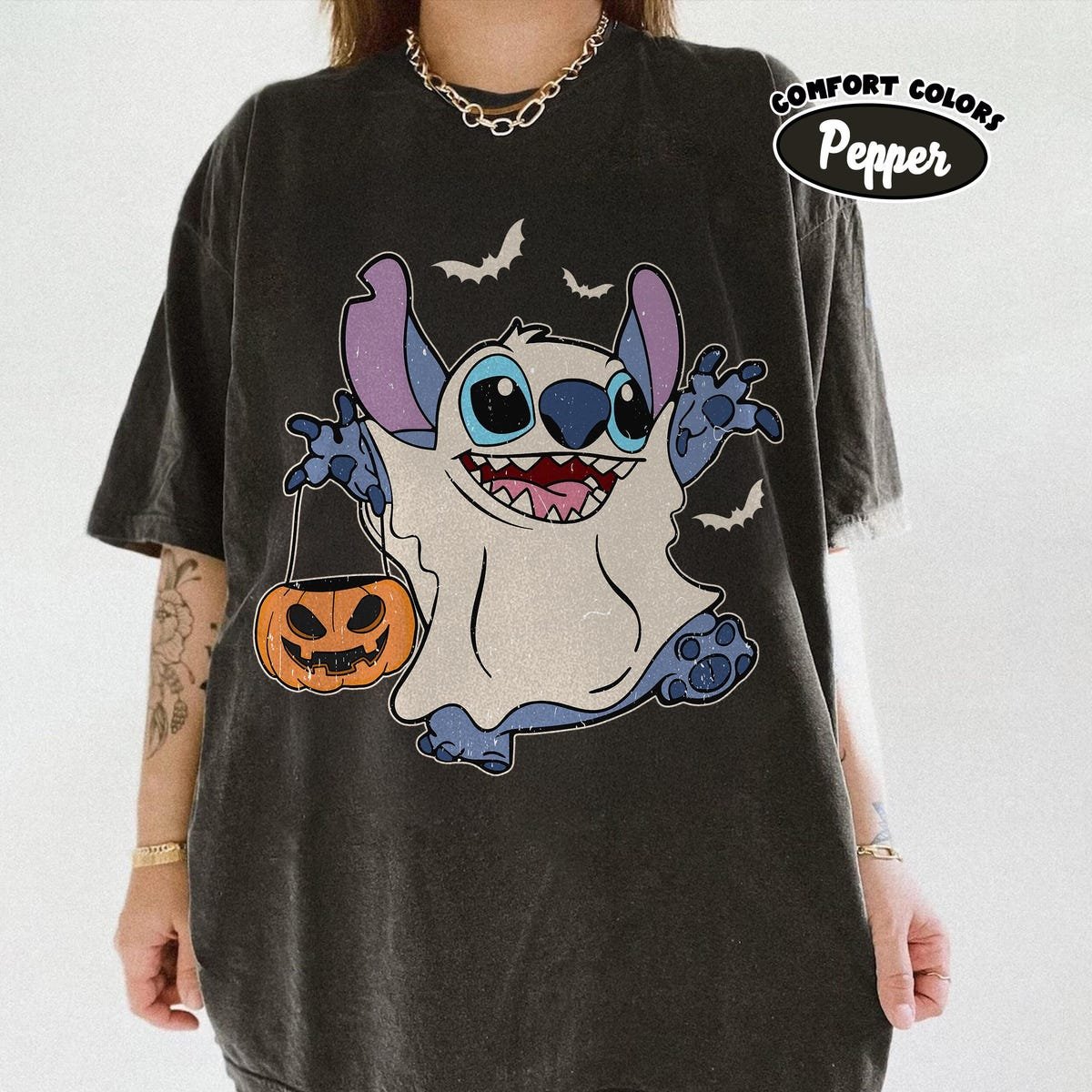 Stitch Halloween Shirt Retro Disney Comfort Colors Ghost Pumpkins Tee