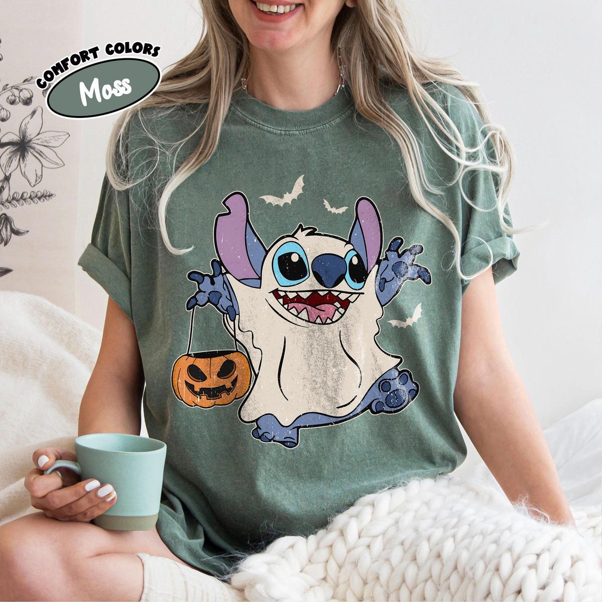 Stitch Halloween Shirt Retro Disney Comfort Colors Ghost Pumpkins Tee