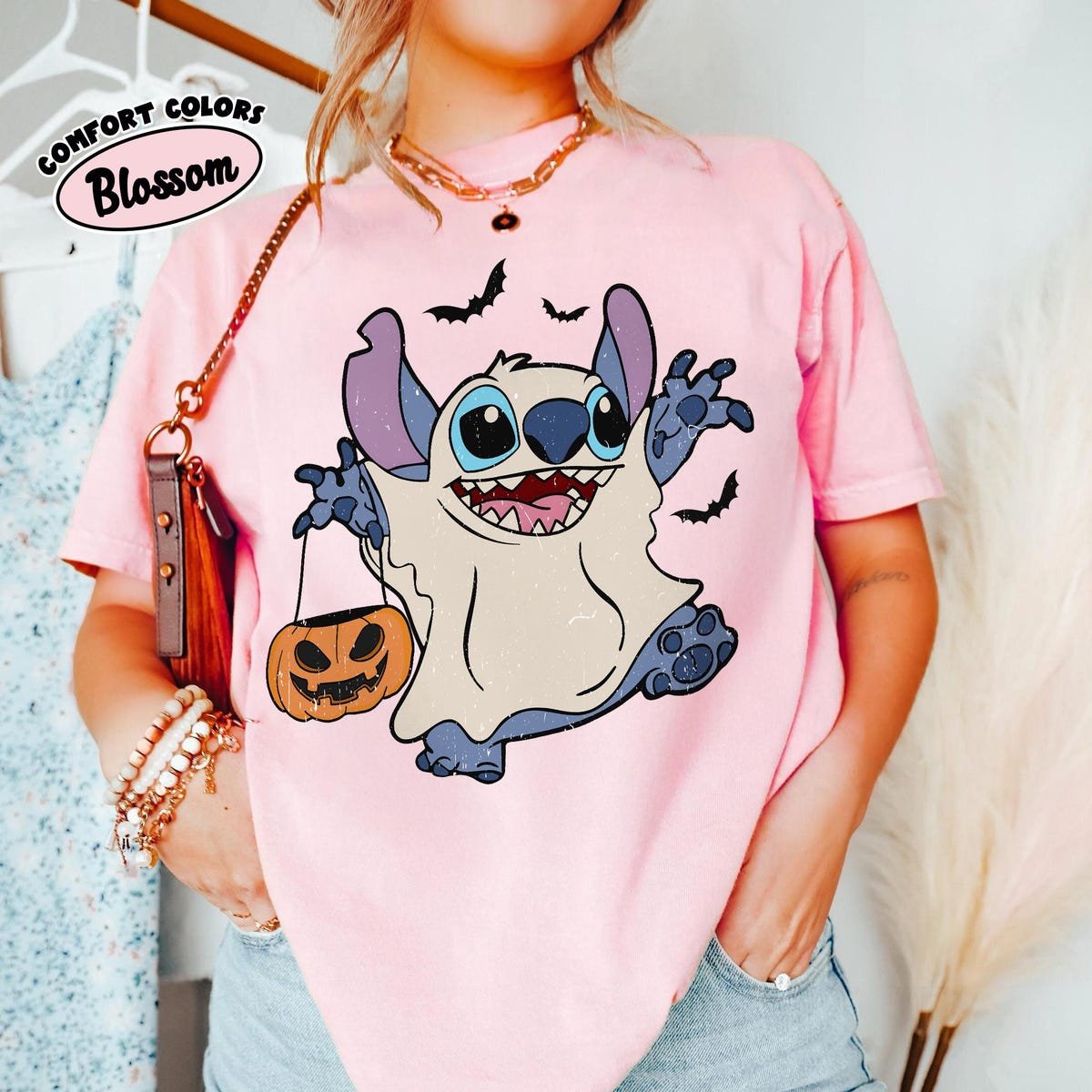 Stitch Halloween Shirt Retro Disney Comfort Colors Ghost Pumpkins Tee