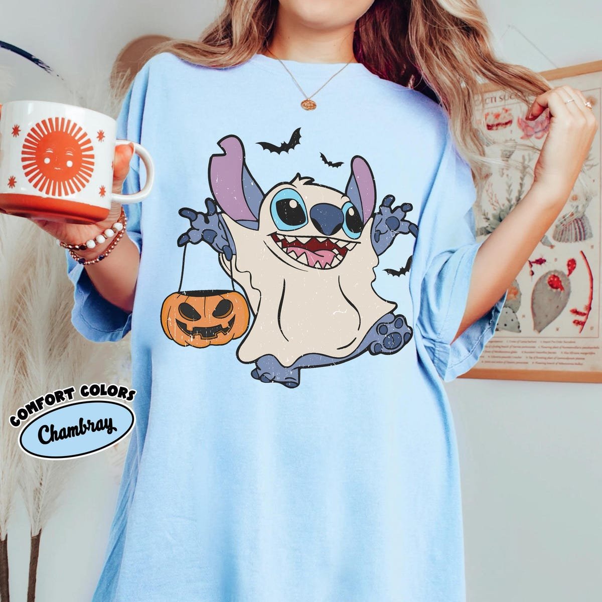 Stitch Halloween Shirt Retro Disney Comfort Colors Ghost Pumpkins Tee