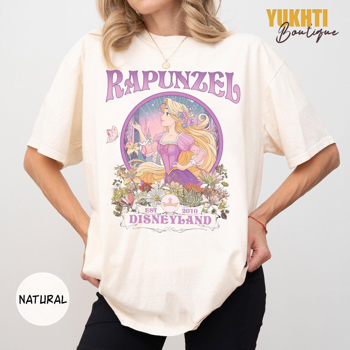 Vintage Disney Tangled Rapunzel Shirt Floral Design Magic Kingdom Tee