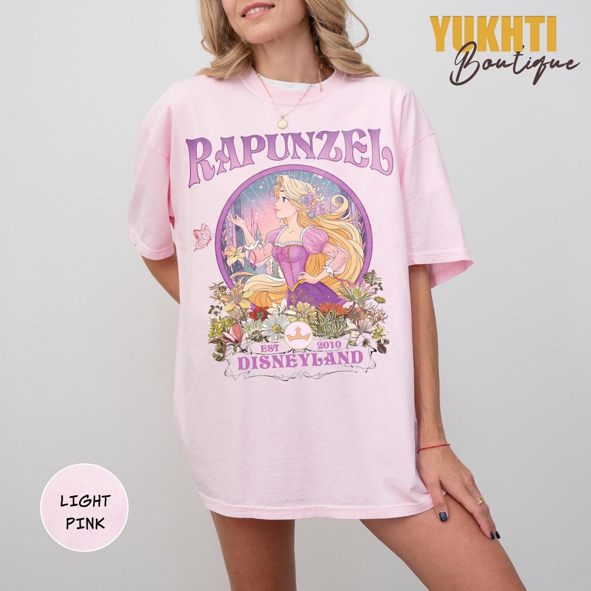 Vintage Disney Tangled Rapunzel Shirt Floral Design Magic Kingdom Tee