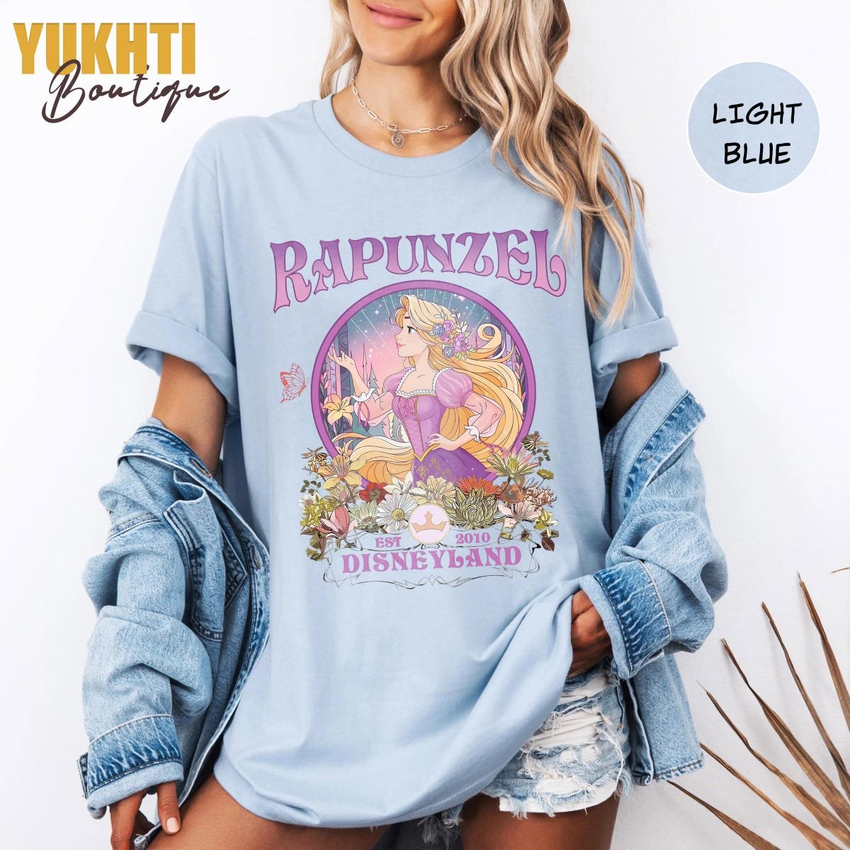 Vintage Disney Tangled Rapunzel Shirt Floral Design Magic Kingdom Tee