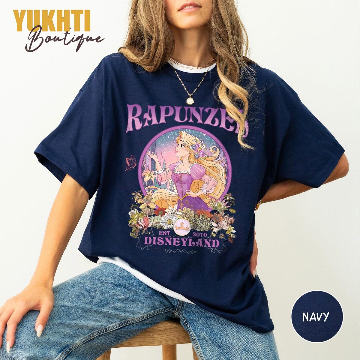 Vintage Disney Tangled Rapunzel Shirt Floral Design Magic Kingdom Tee