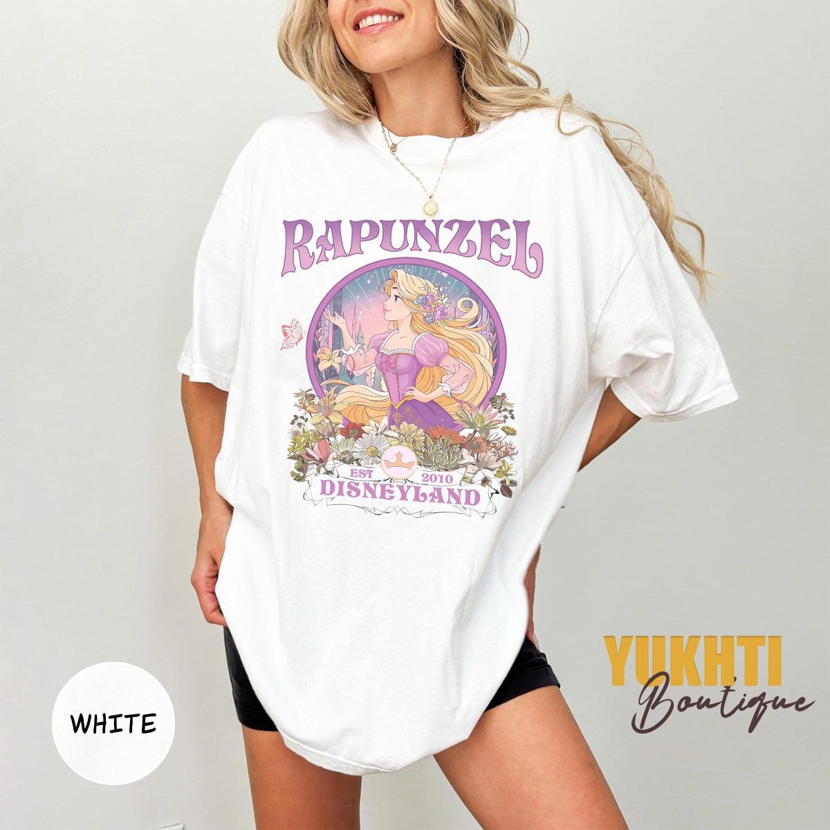 Vintage Disney Tangled Rapunzel Shirt Floral Design Magic Kingdom Tee